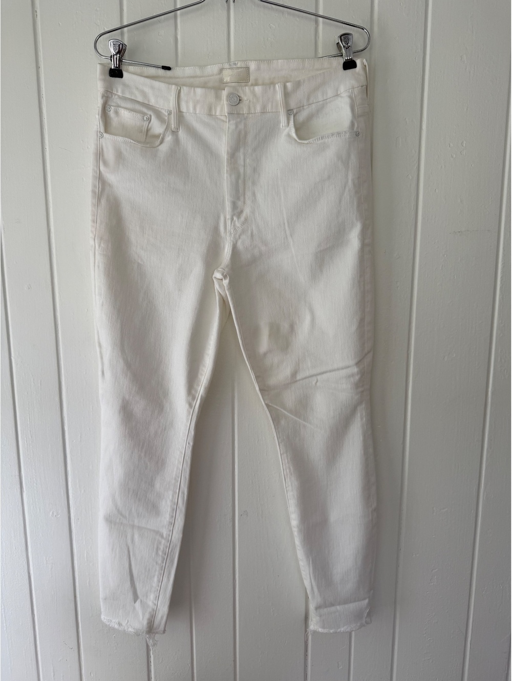Mother High Waisted Looker Ankle Fray White Denim Jeans, Size 27